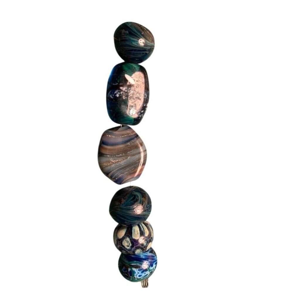 Handmade Blue Green Black Glass Lampwork Beads - New